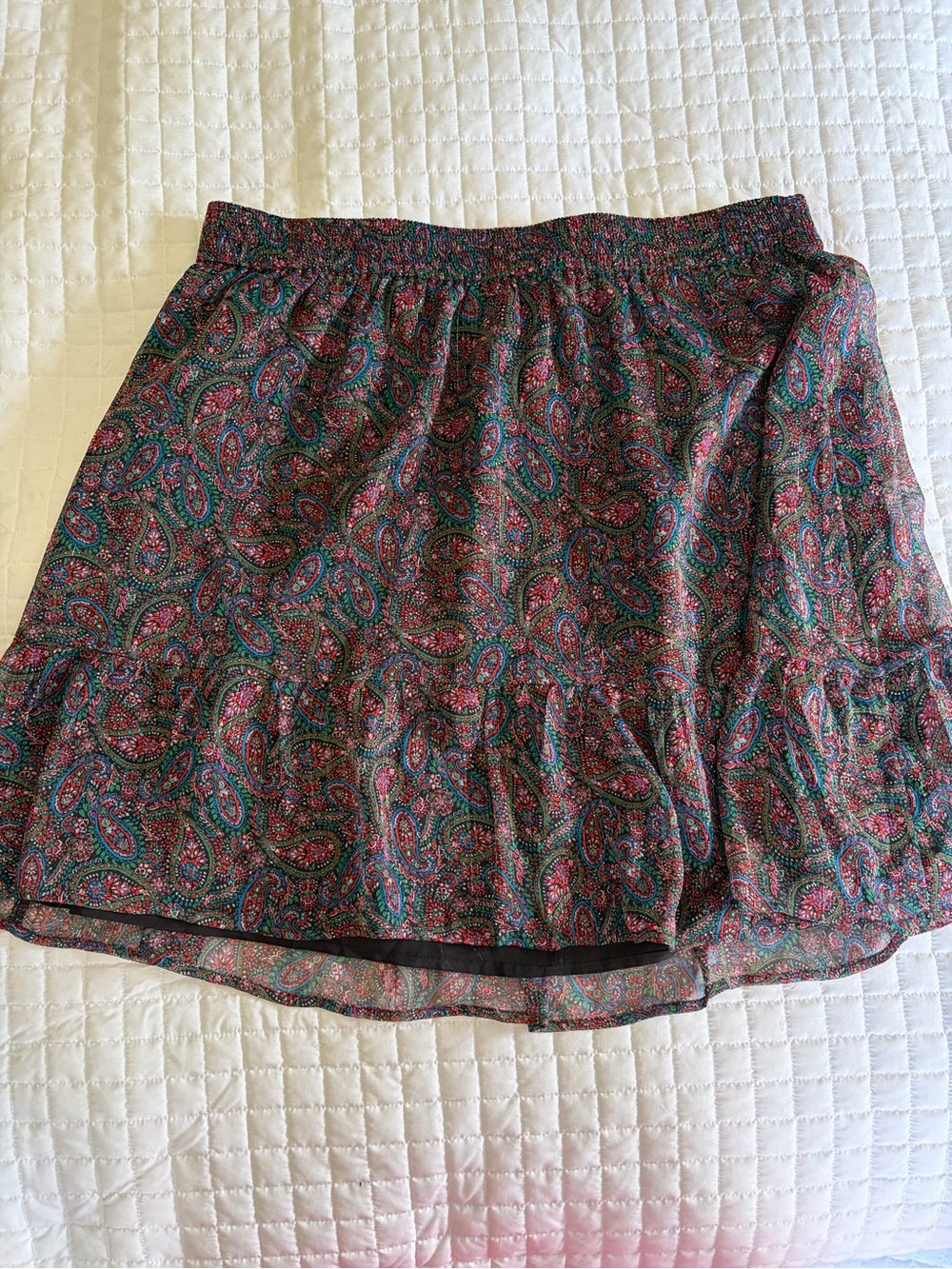 LOFT Paisley Tiered Mini Skirt - Black with Pink & Teal